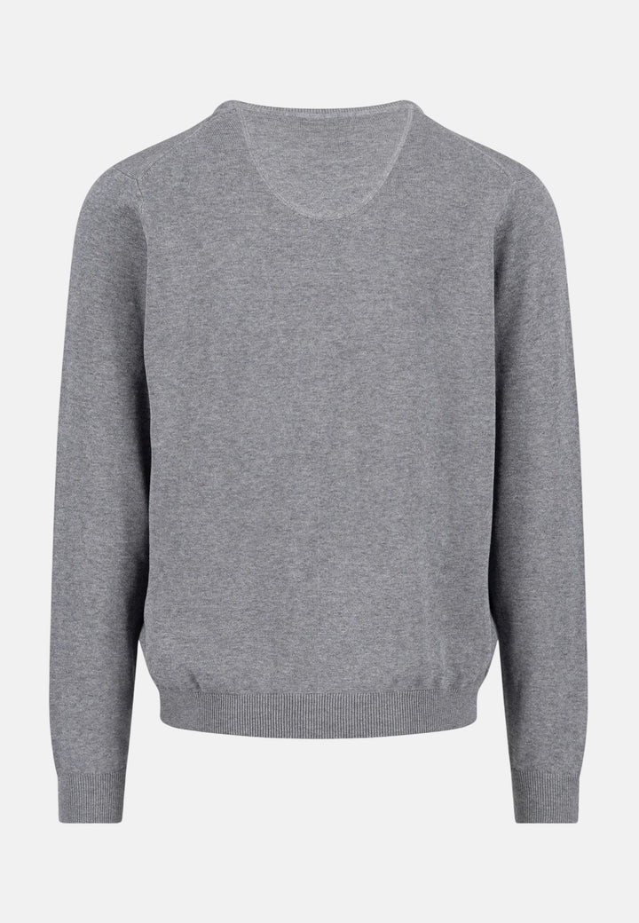 Fynch-Hatton Fine Knit Cotton V-Neck Sweater Steel SFPK211-936-S