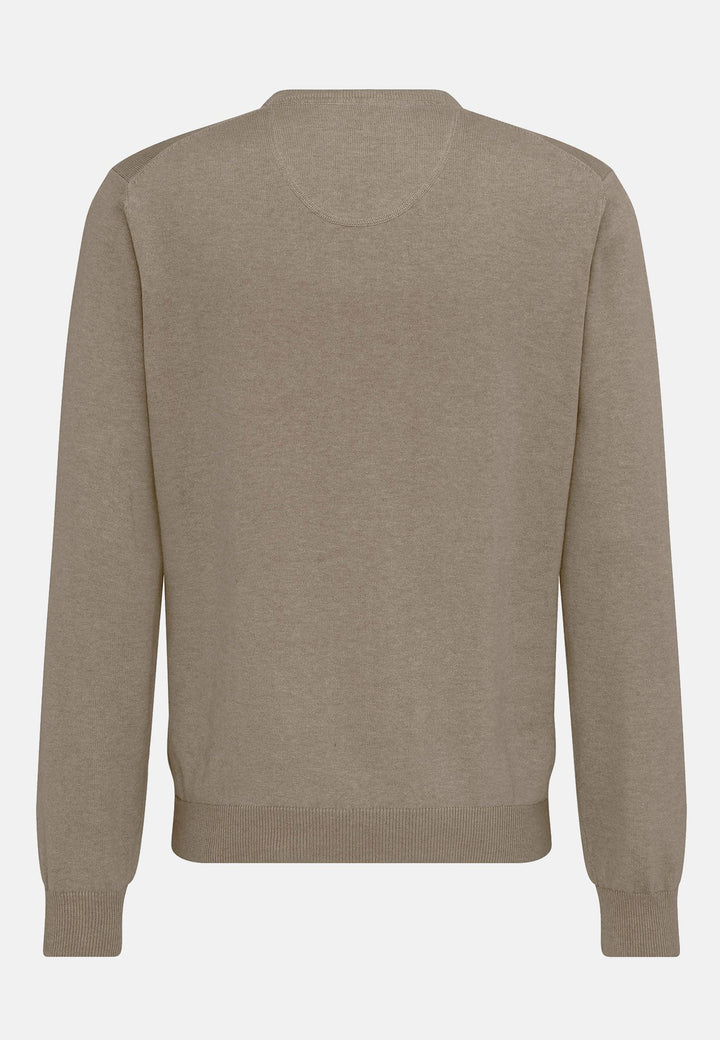 Fynch-Hatton Fine Knit Cotton V-Neck Sweater Taupe SFPK211-864-M