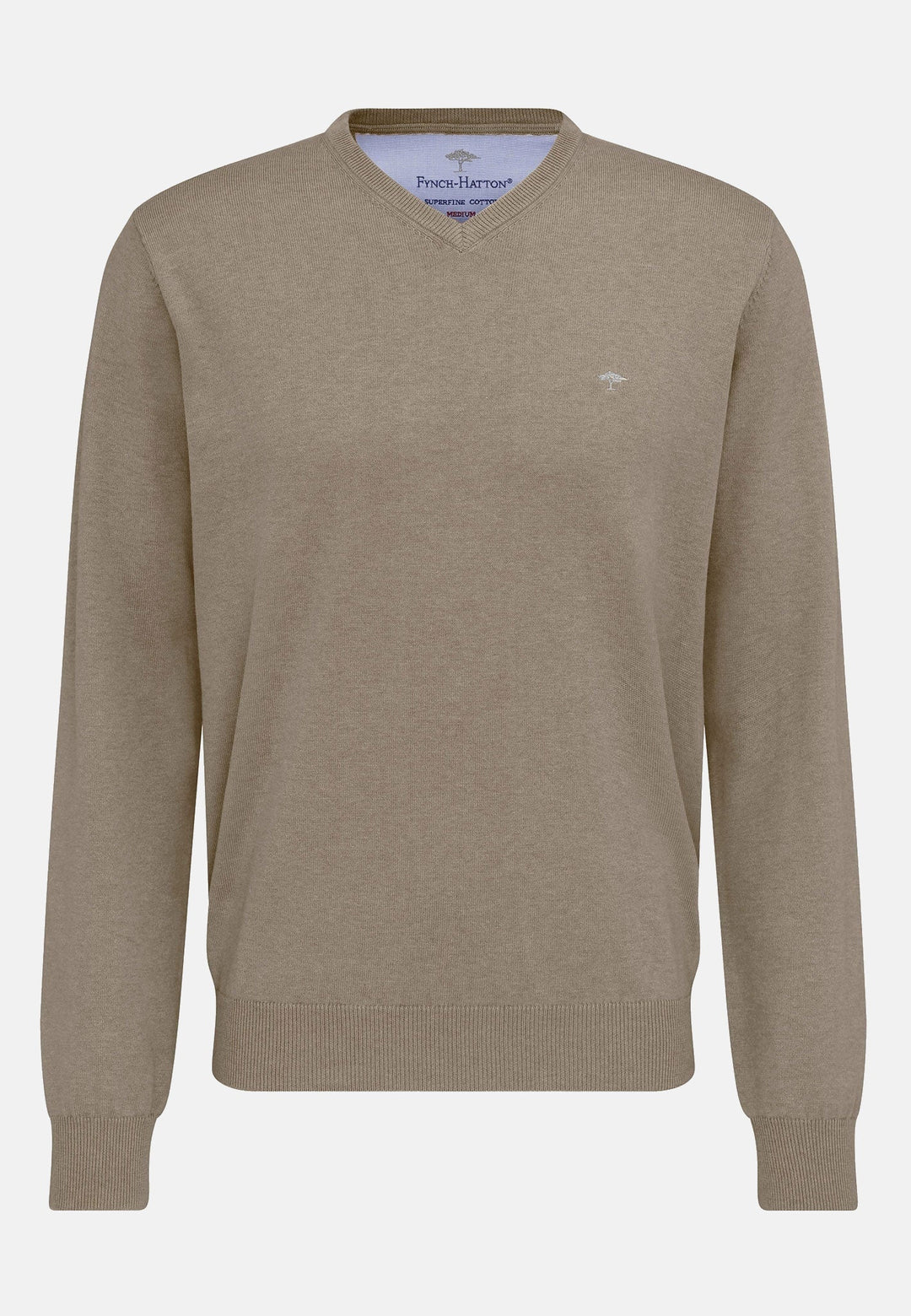 Fynch-Hatton Fine Knit Cotton V-Neck Sweater Taupe SFPK211-864-M