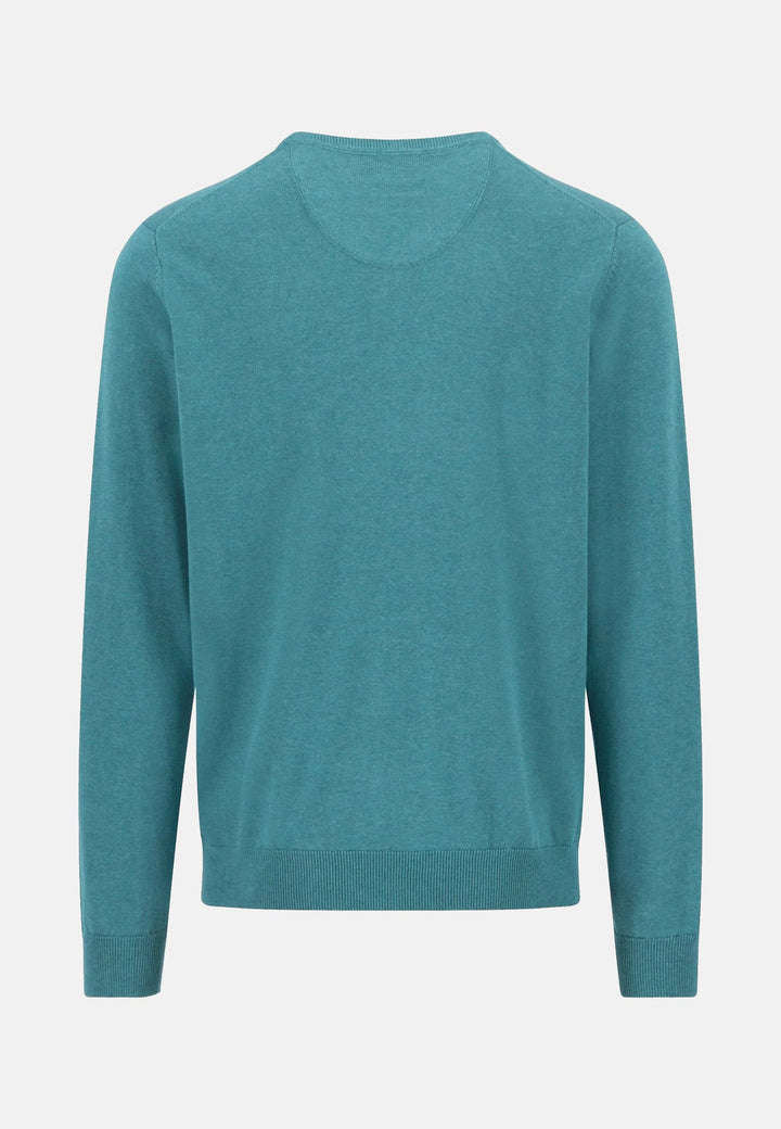 Fynch-Hatton Fine Knit Cotton V-Neck Sweater Teal 1614211-673-M