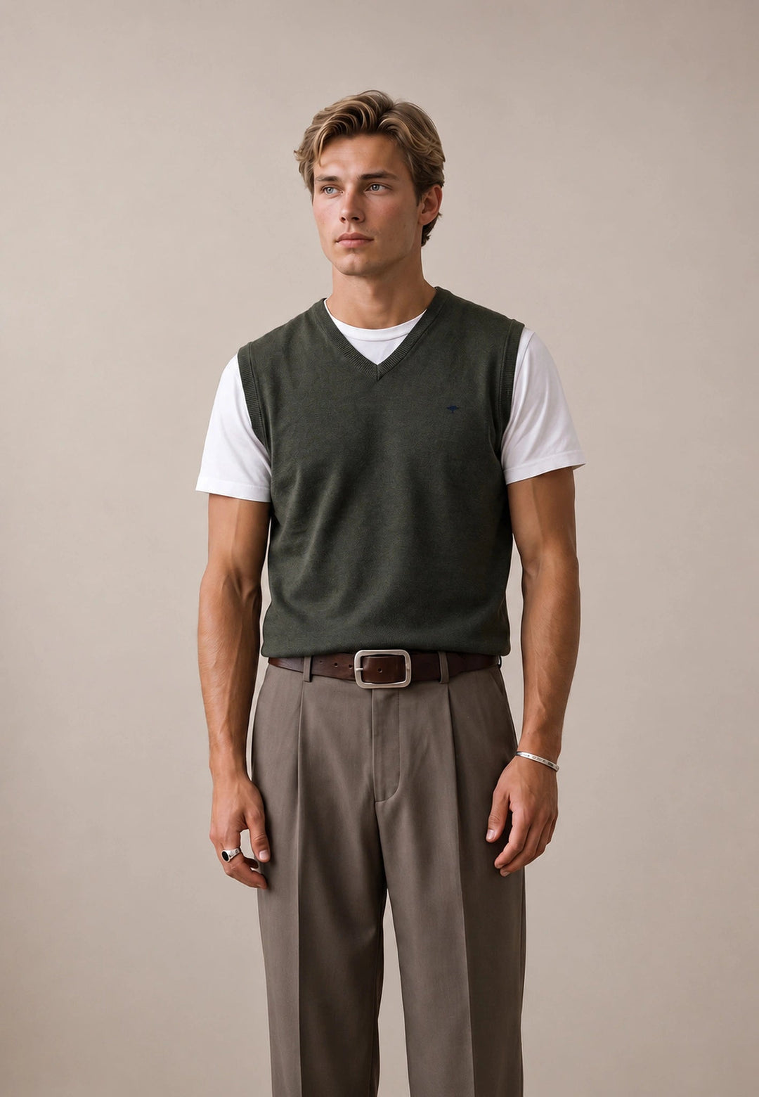 Fynch-Hatton Fine Knit Cotton Vest Cypress 1614214-749-M