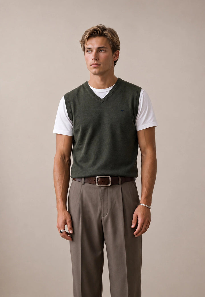 Fynch-Hatton Fine Knit Cotton Vest Cypress 1614214-749-M