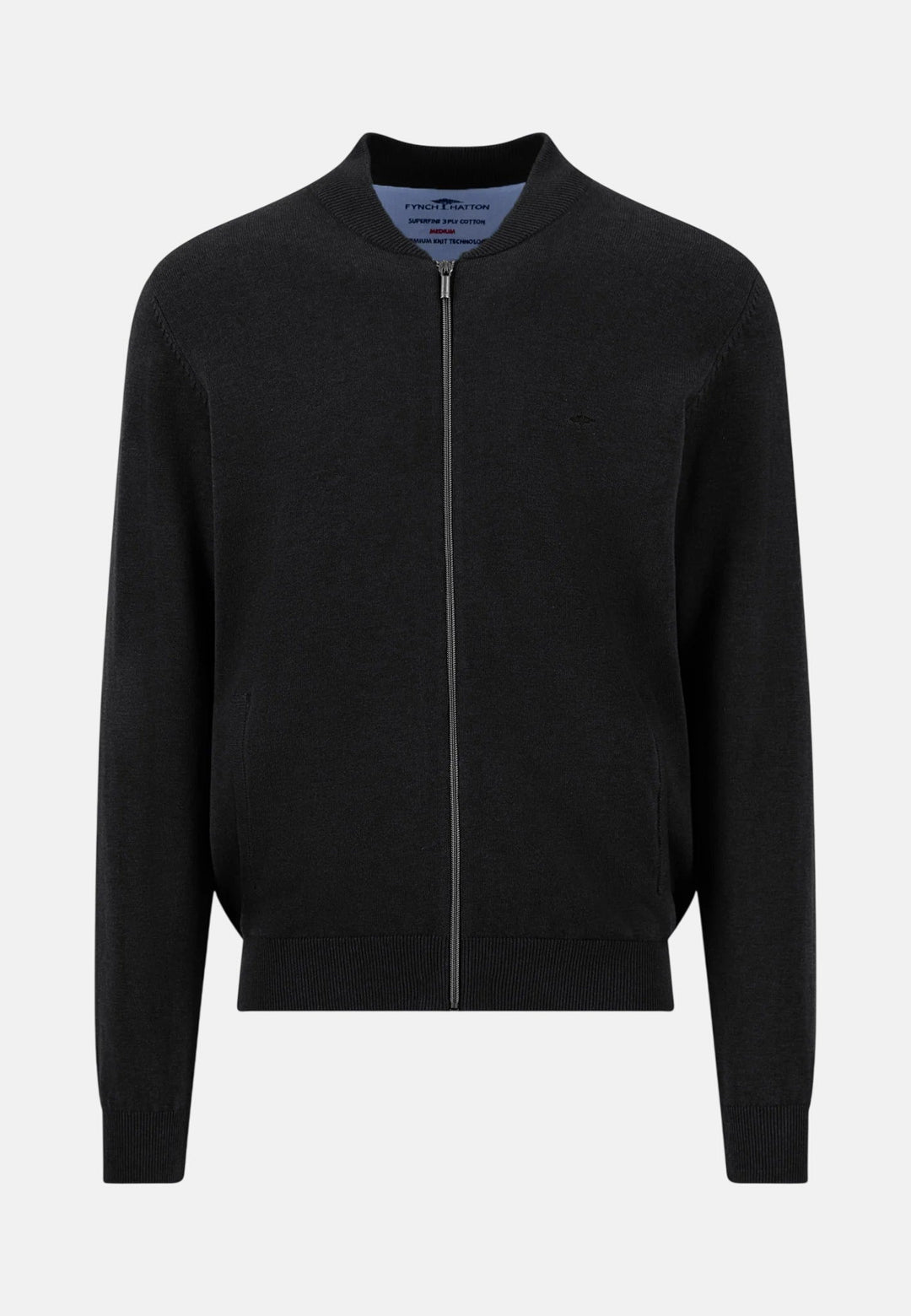 Fynch-Hatton Fine Knit Cotton Zip Cardigan Black SFPK216-999-M