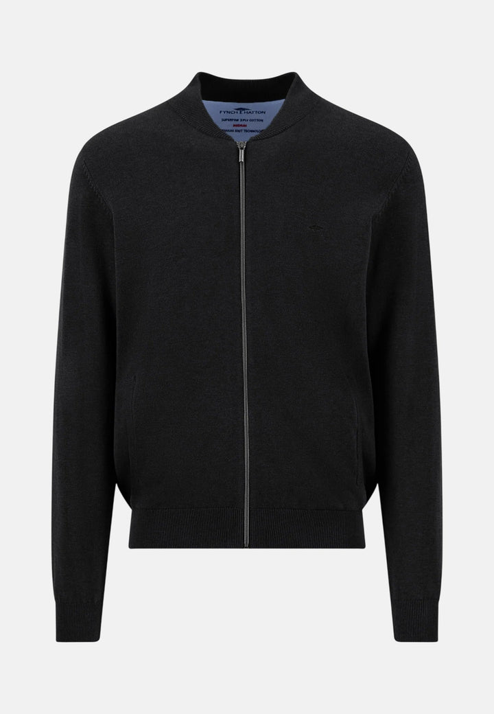 Fynch-Hatton Fine Knit Cotton Zip Cardigan Black SFPK216-999-M