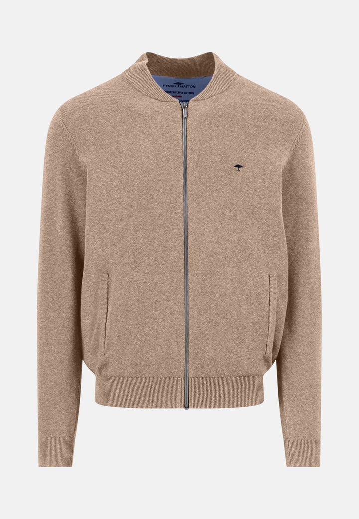 Fynch-Hatton Fine Knit Cotton Zip Cardigan Taupe SFPK216-864-M