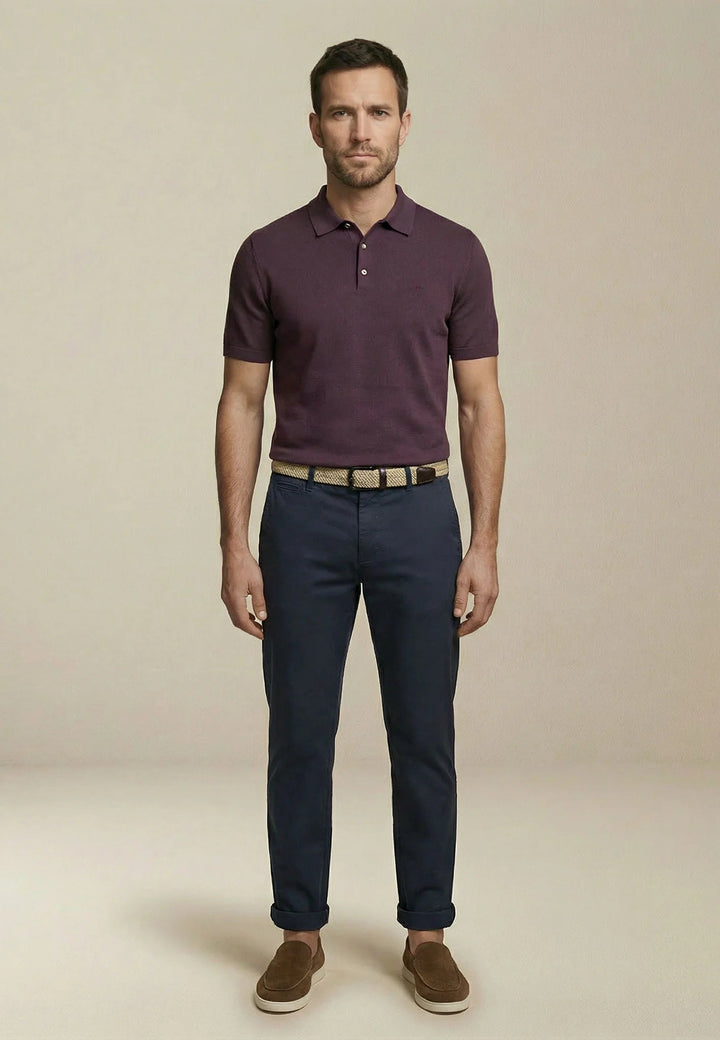 Fynch - Hatton Fine Knit Polo Shirt Aubergine 1602229-342-M