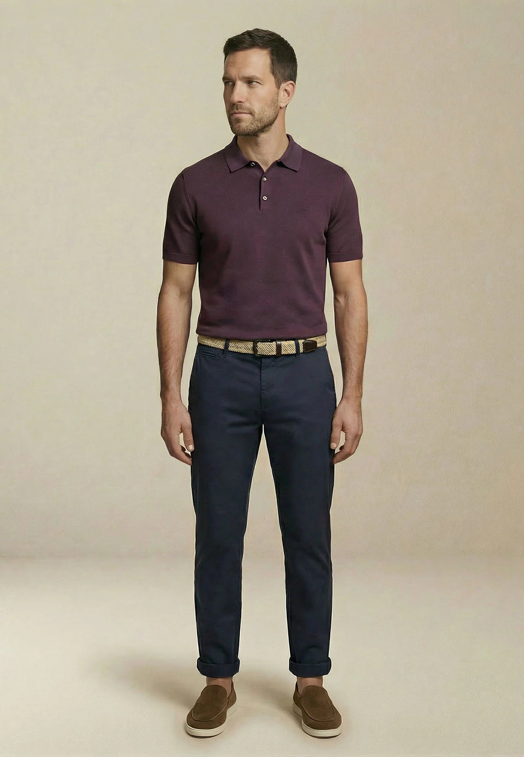 Fynch - Hatton Fine Knit Polo Shirt Aubergine 1602229-342-M