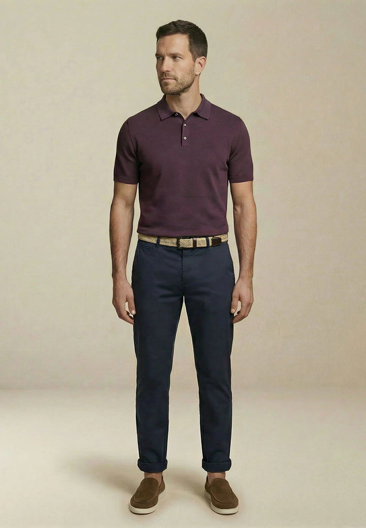 Fynch - Hatton Fine Knit Polo Shirt Aubergine 1602229-342-M