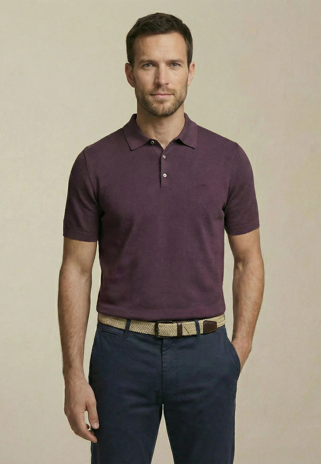 Fynch - Hatton Fine Knit Polo Shirt Aubergine 1602229-342-M