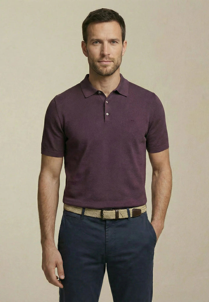 Fynch - Hatton Fine Knit Polo Shirt Aubergine 1602229-342-M