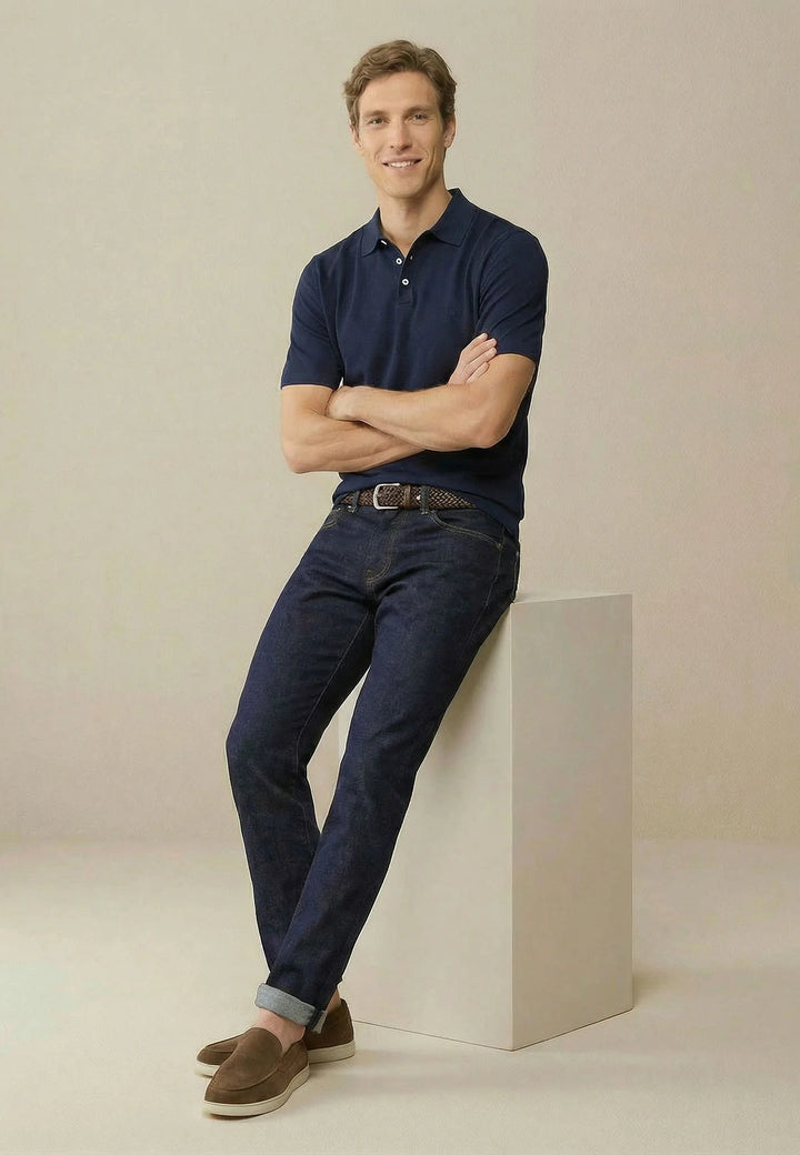 Fynch - Hatton Fine Knit Polo Shirt Navy 1602229-690-M