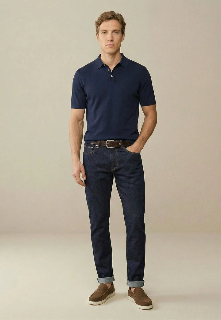Fynch - Hatton Fine Knit Polo Shirt Navy 1602229-690-M