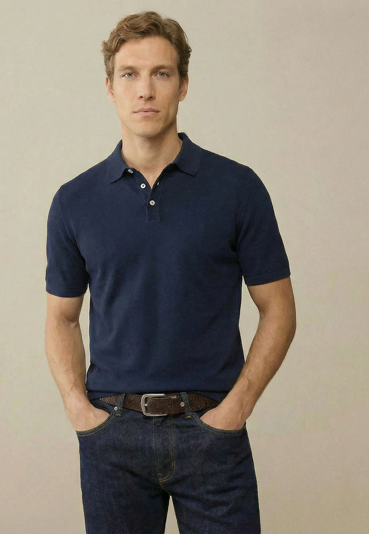 Fynch - Hatton Fine Knit Polo Shirt Navy 1602229-690-M