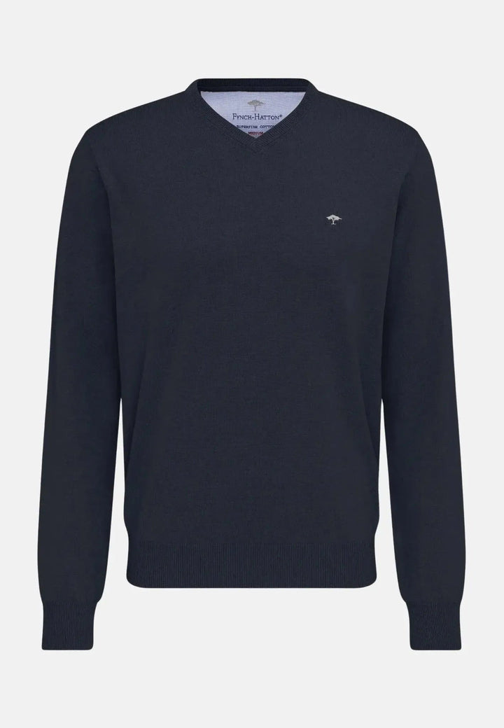 Fynch - Hatton Fine Knit V - Neck Cotton Knit Navy SFPK211-690-S