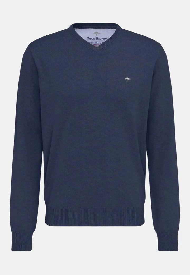 Fynch - Hatton Fine Knit V - Neck Cotton Knit Night SFPK211-680-S