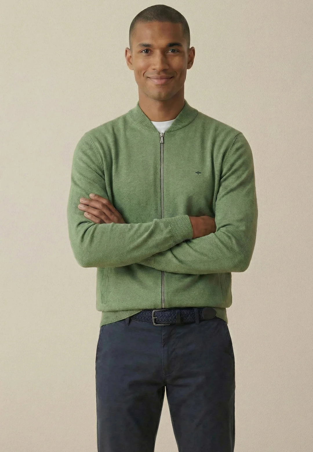 Fynch - Hatton Fine Knit Zipped Cardigan Avocado - 1613216-740-M - fynch - hatton.co.uk