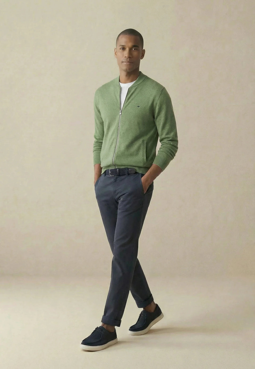 Fynch - Hatton Fine Knit Zipped Cardigan Avocado - 1613216-740-M - fynch - hatton.co.uk