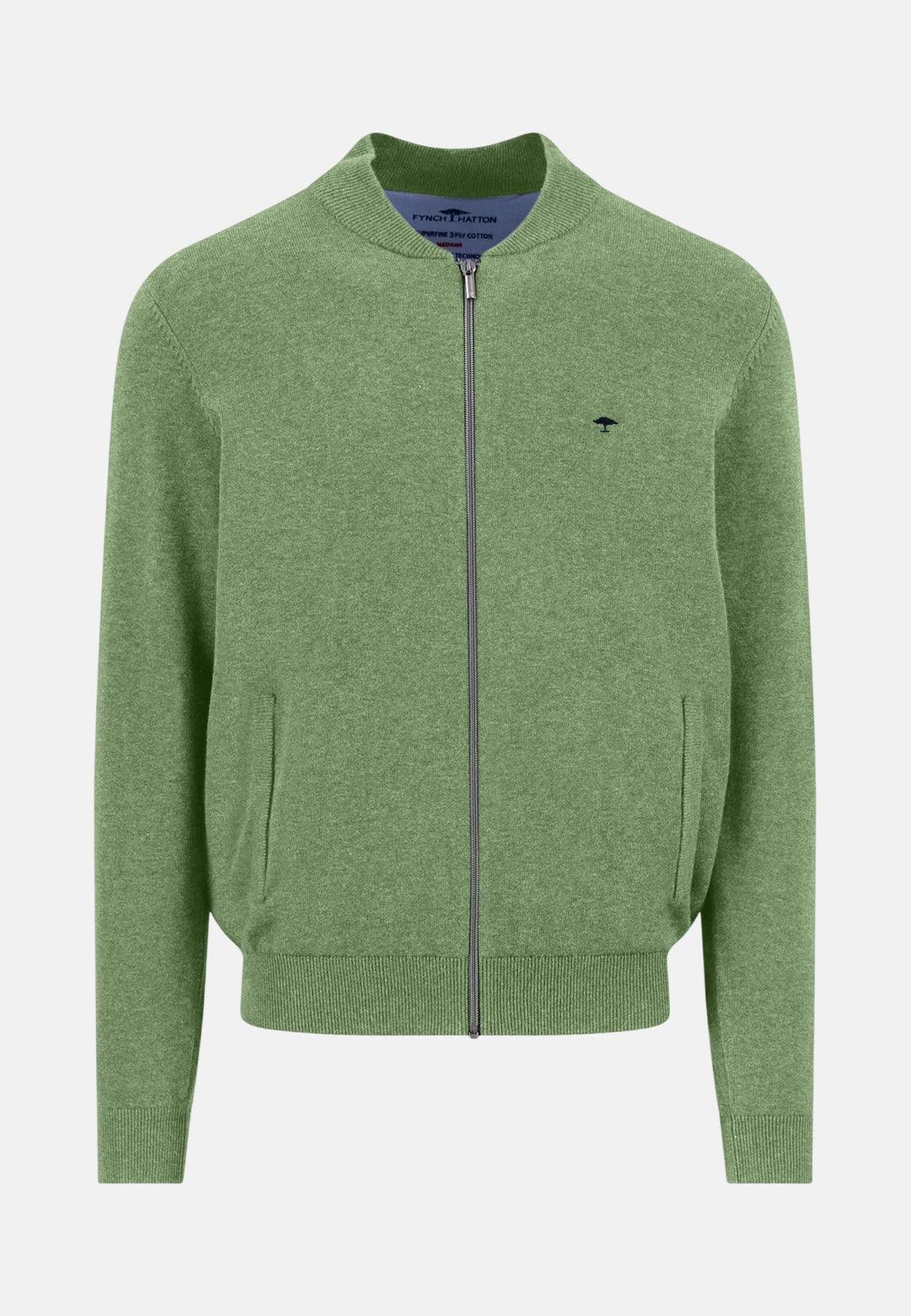 Fynch - Hatton Fine Knit Zipped Cardigan Avocado - 1613216-740-M - fynch - hatton.co.uk