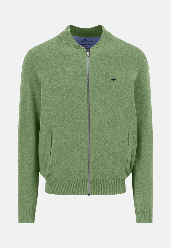 Fynch - Hatton Fine Knit Zipped Cardigan Avocado - 1613216-740-M - fynch - hatton.co.uk