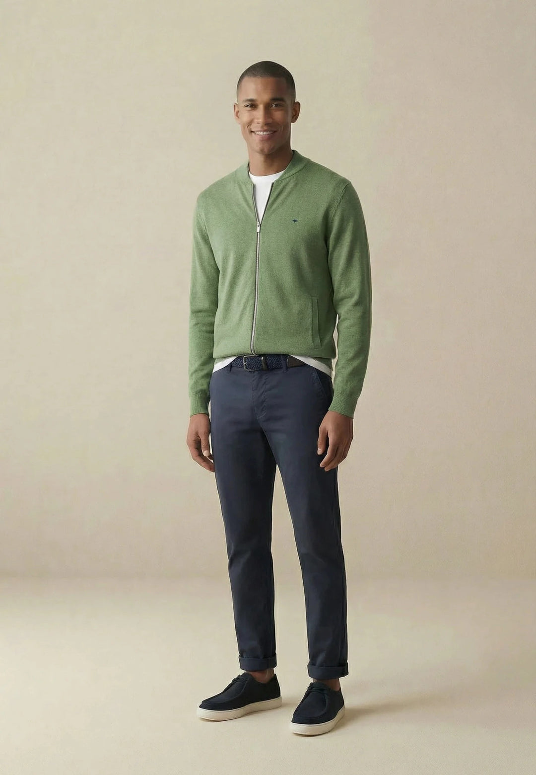 Fynch - Hatton Fine Knit Zipped Cardigan Avocado - 1613216-740-M - fynch - hatton.co.uk