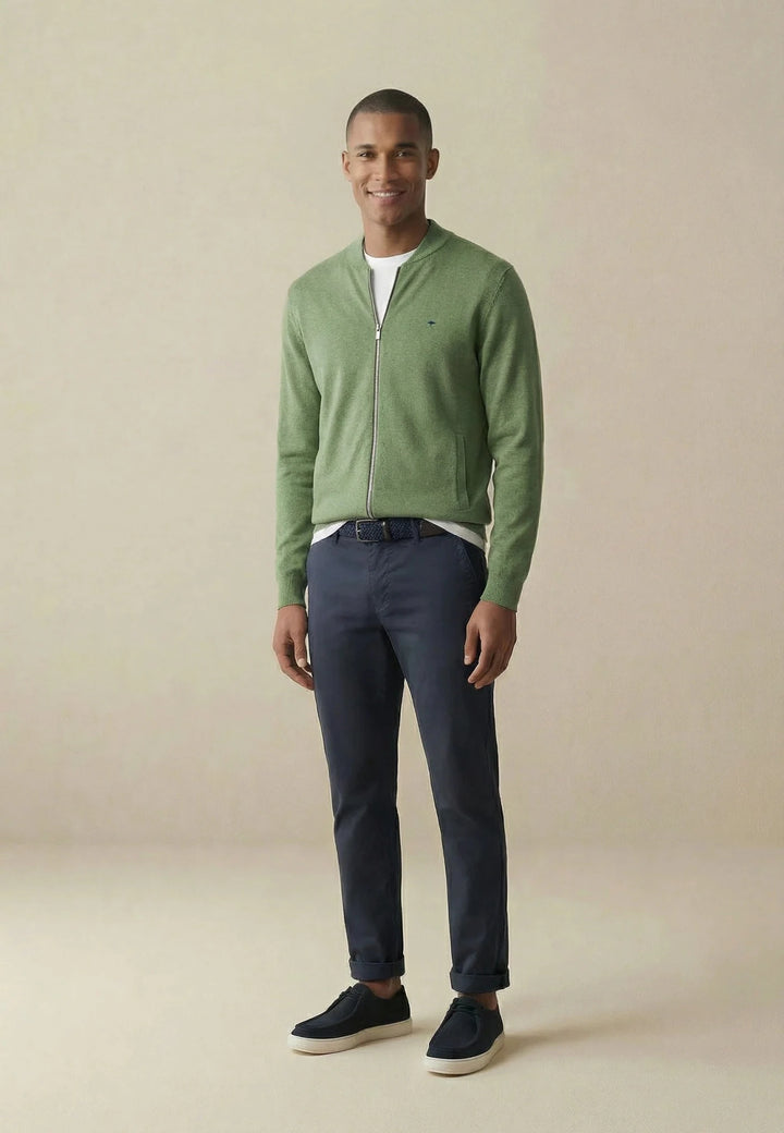 Fynch - Hatton Fine Knit Zipped Cardigan Avocado - 1613216-740-M - fynch - hatton.co.uk