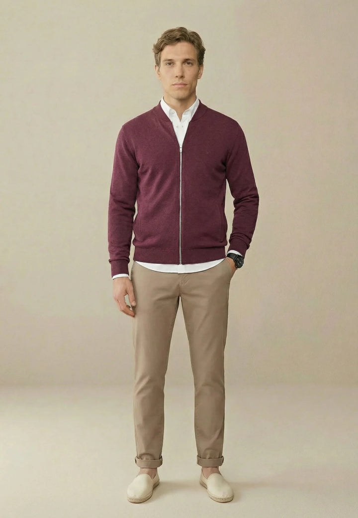 Fynch - Hatton Fine Knit Zipped Cardigan Deep Merlot - 1613216-368-M - fynch - hatton.co.uk