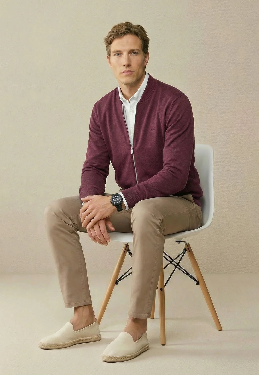 Fynch - Hatton Fine Knit Zipped Cardigan Deep Merlot - 1613216-368-M - fynch - hatton.co.uk