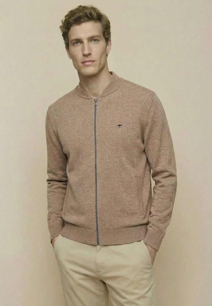Fynch - Hatton Fine Knit Zipped Cardigan Taupe - 1613216-864-M - fynch - hatton.co.uk
