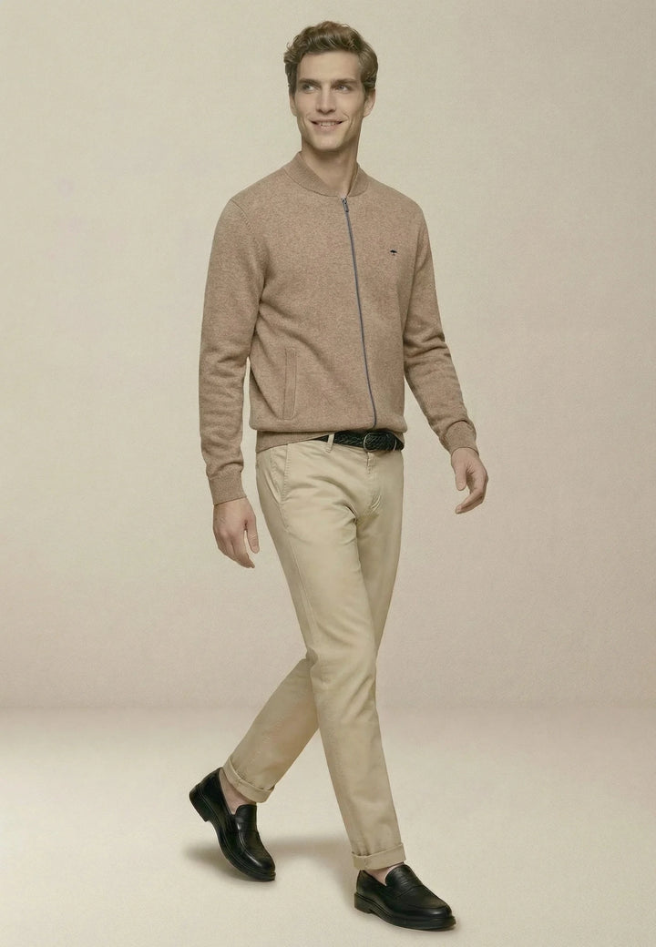 Fynch - Hatton Fine Knit Zipped Cardigan Taupe - 1613216-864-M - fynch - hatton.co.uk