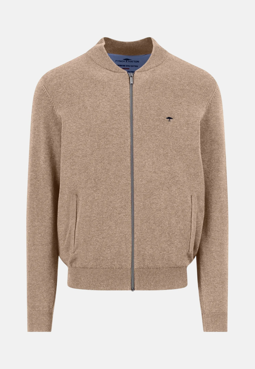 Fynch - Hatton Fine Knit Zipped Cardigan Taupe - 1613216-864-M - fynch - hatton.co.uk