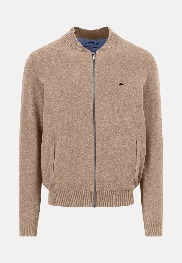 Fynch - Hatton Fine Knit Zipped Cardigan Taupe - 1613216-864-M - fynch - hatton.co.uk