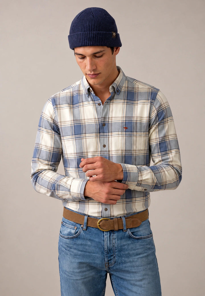 Fynch-Hatton Herringbone Check Button Down Shirt Air Blue 16098690-660-M