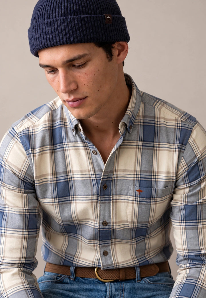 Fynch-Hatton Herringbone Check Button Down Shirt Air Blue 16098690-660-M