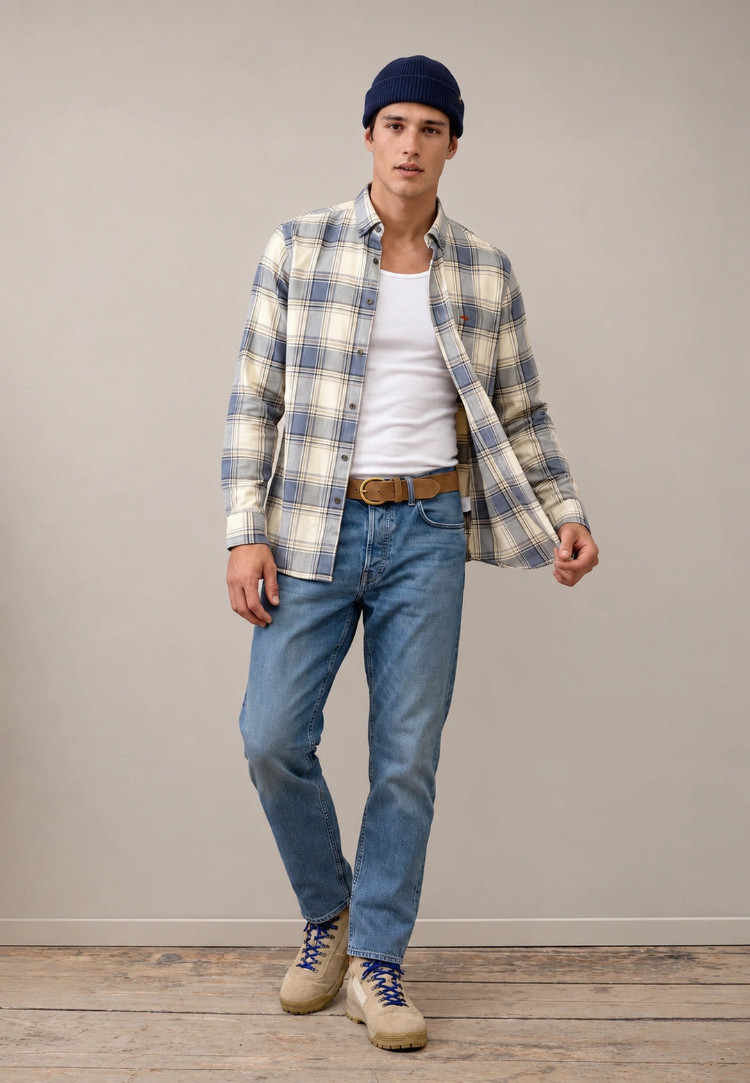 Fynch-Hatton Herringbone Check Button Down Shirt Air Blue 16098690-660-M