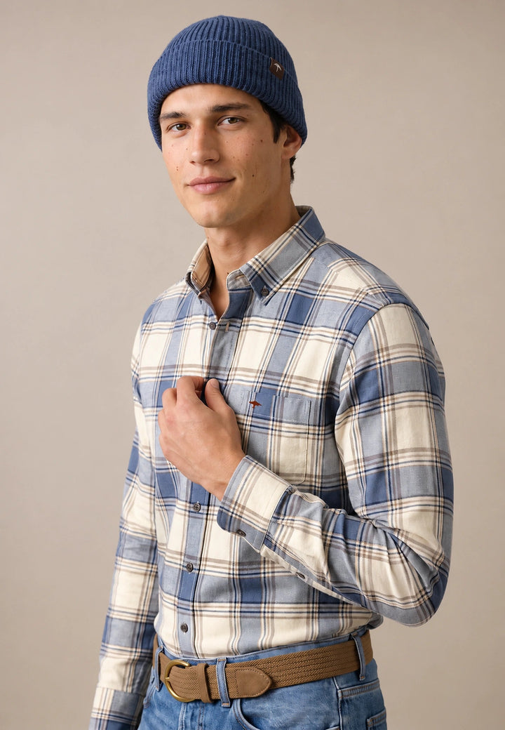 Fynch-Hatton Herringbone Check Button Down Shirt Air Blue 16098690-660-M