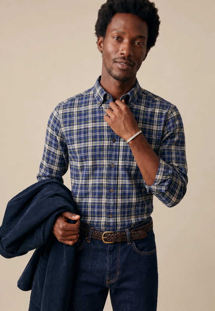 Fynch-Hatton Herringbone Check Button Down Shirt Ink Blue 16098710-661-M