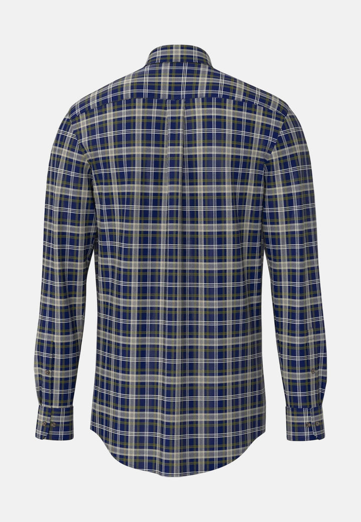 Fynch-Hatton Herringbone Check Button Down Shirt Ink Blue 16098710-661-M