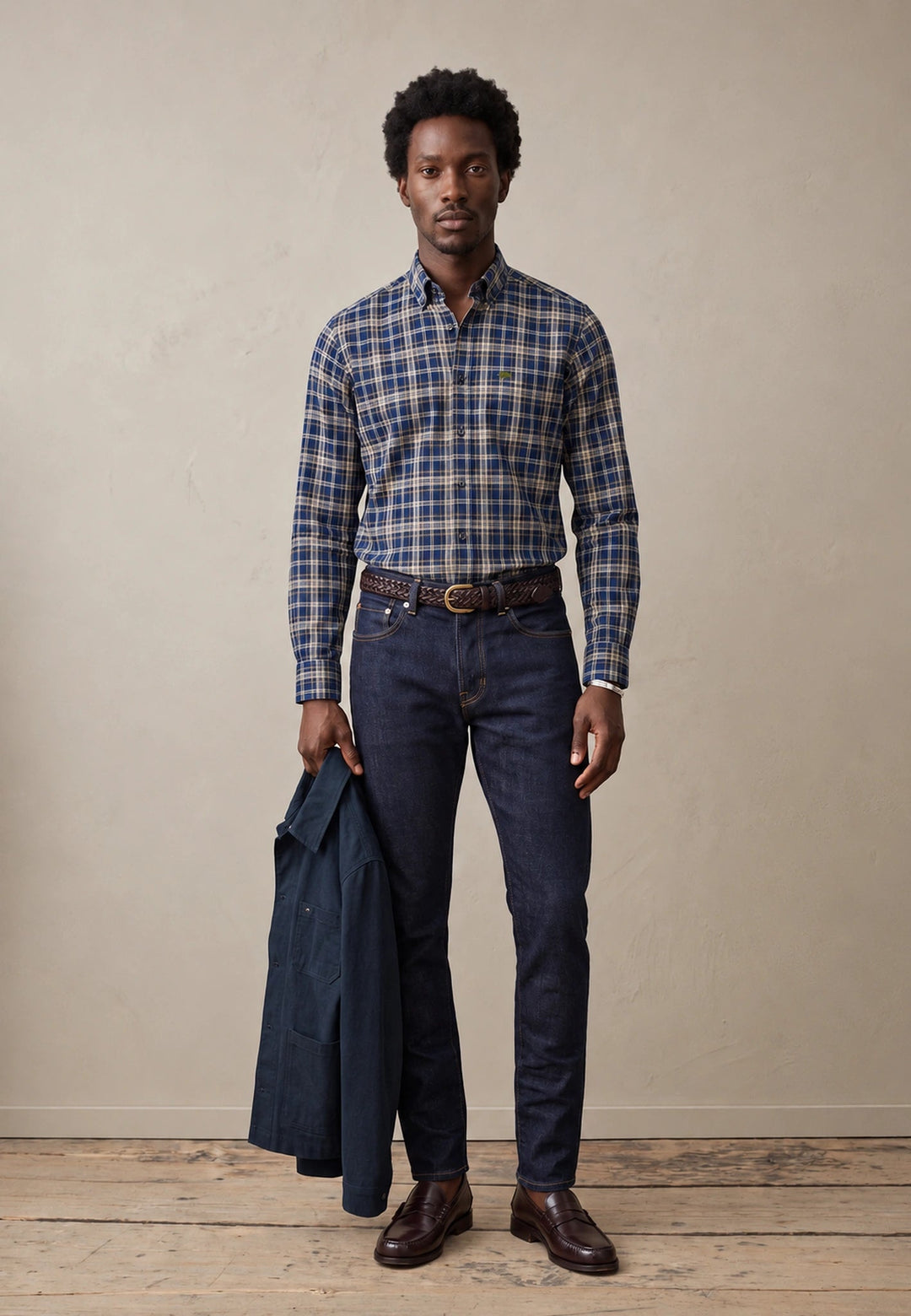 Fynch-Hatton Herringbone Check Button Down Shirt Ink Blue 16098710-661-M