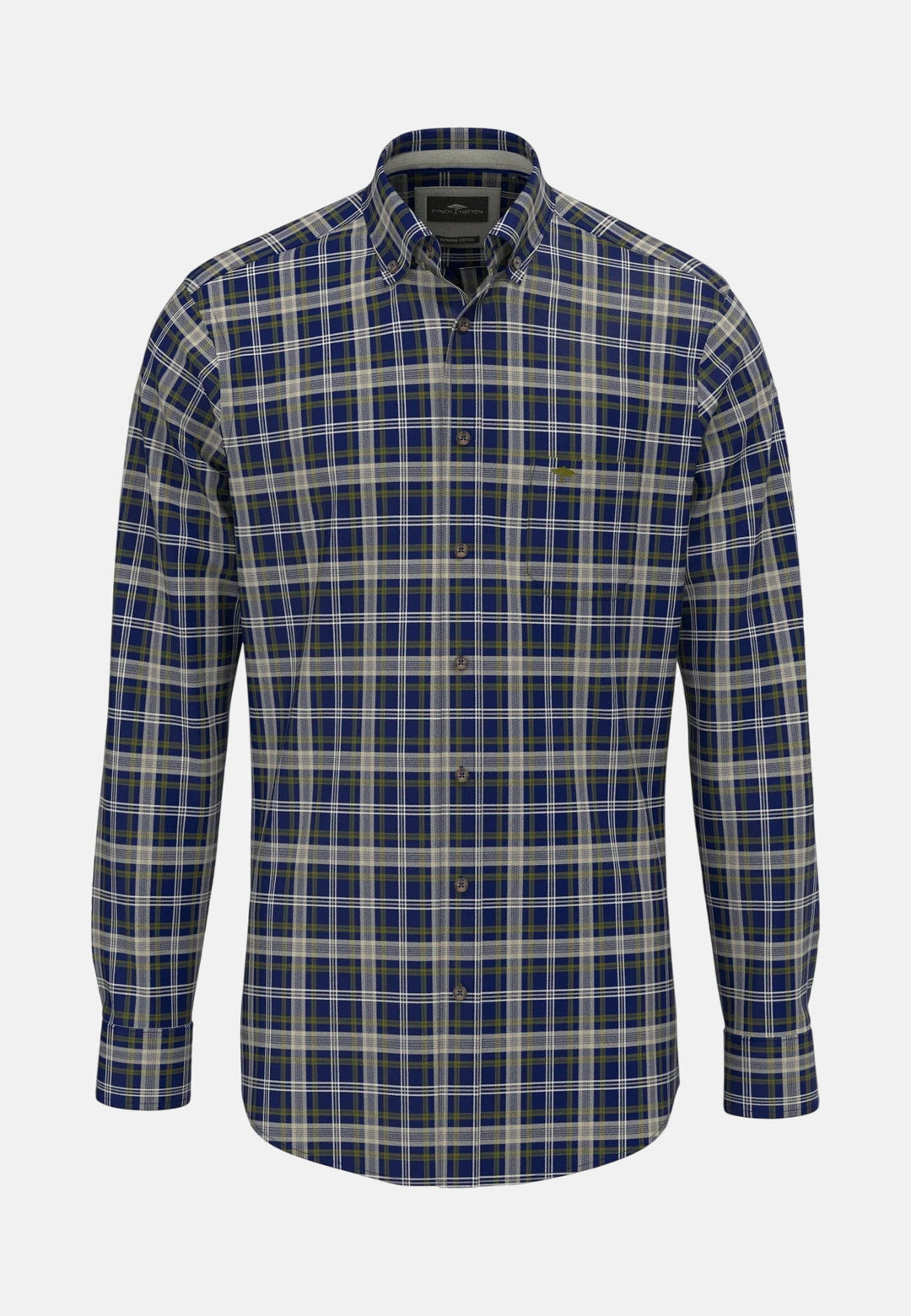 Fynch-Hatton Herringbone Check Button Down Shirt Ink Blue 16098710-661-M