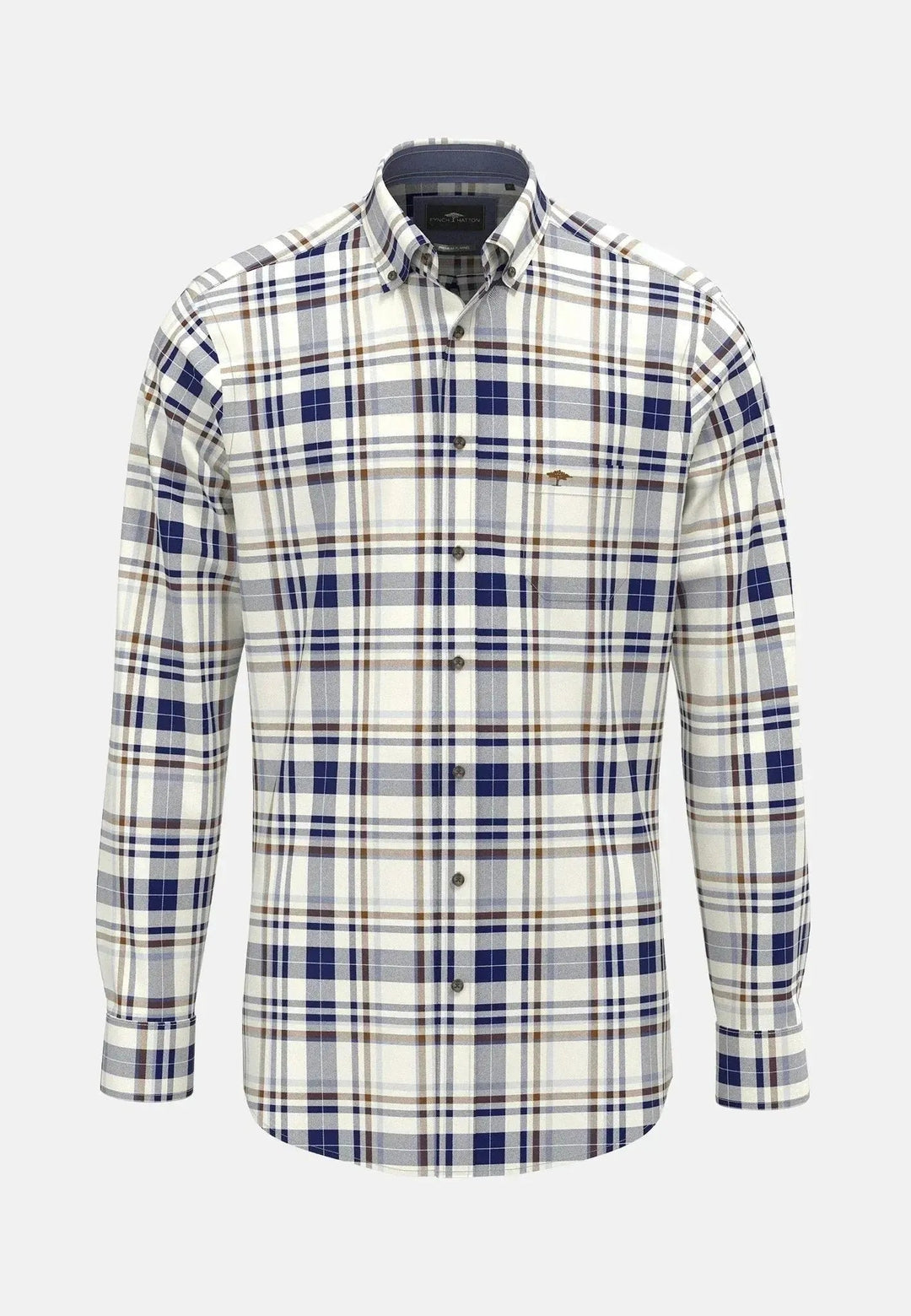 Fynch - Hatton Herringbone Check Button Down Shirt Misty Blue - 15098870-638-S - fynch - hatton.co.uk