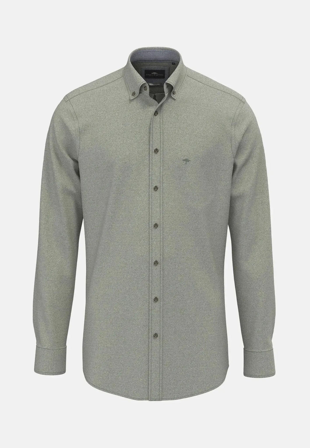 Fynch - Hatton Herringbone Flannel Button Down Shirt Dark Ivy - 15108290-737-M - fynch - hatton.co.uk