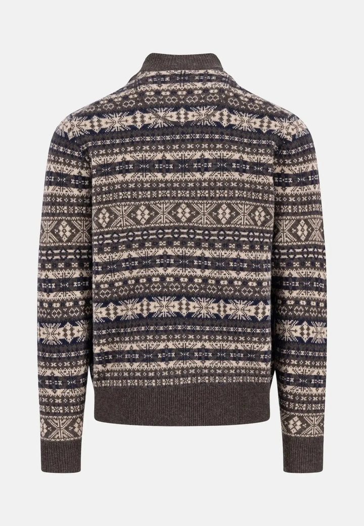 Fynch - Hatton Lambswool Jacquard 1/4 Zip Knit Dark Chocolate 1510365-861-S