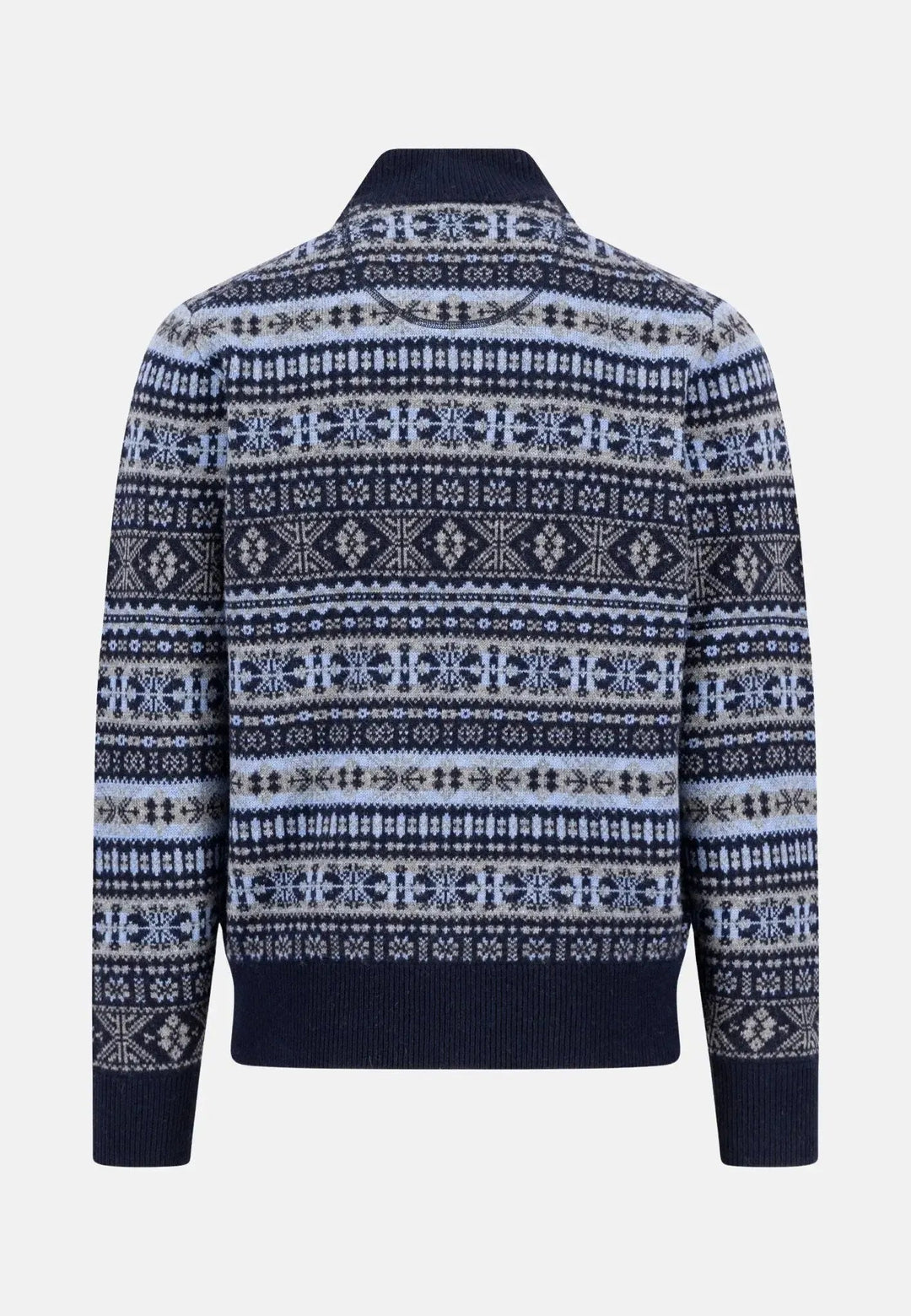 Fynch - Hatton - Lambswool Jacquard 1/4 Zip Knit Navy - 1510365-690-S