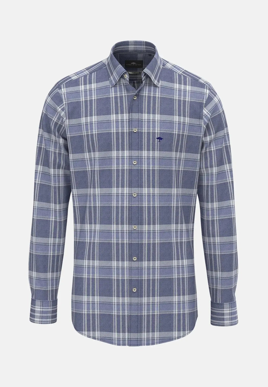 Fynch - Hatton - Large Check Kent Collar Shirt Misty Blue - 15098023-638-S