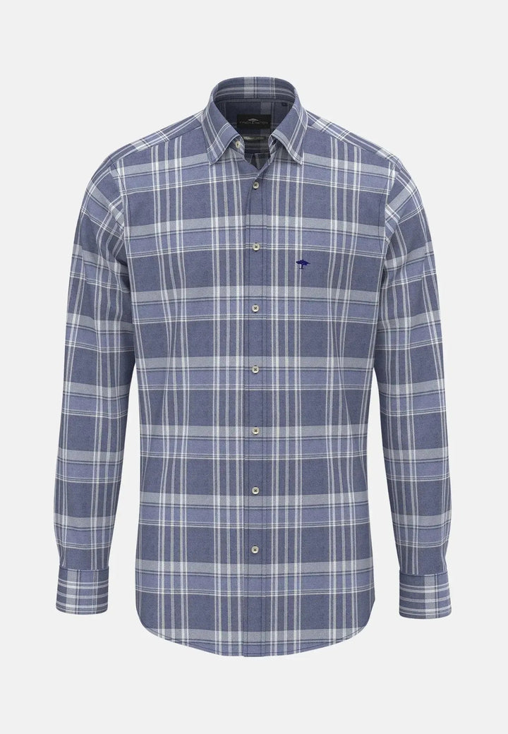 Fynch - Hatton - Large Check Kent Collar Shirt Misty Blue - 15098023-638-S