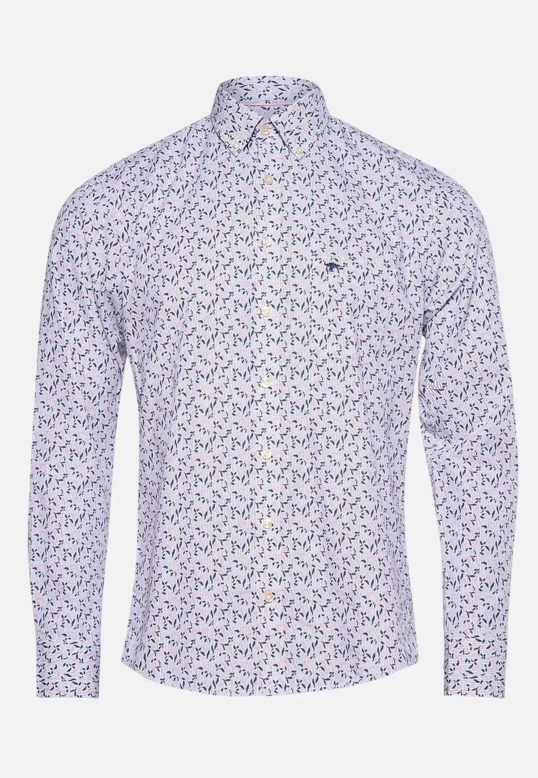 Fynch - Hatton Leaf Print Button Down Shirt Magnolia - 15125930-464-S - fynch - hatton.co.uk