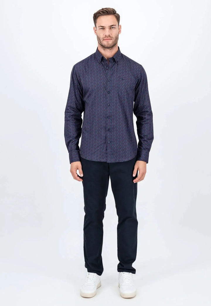 Fynch - Hatton Leaf Print Mix Shirt Pale Blush - 14095020-459-S - fynch - hatton.co.uk