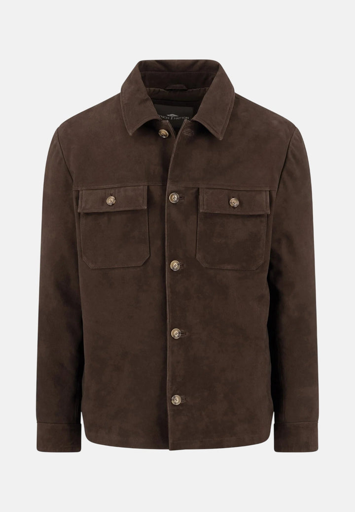 Fynch-Hatton Light Padded Suede Leather Overshirt Soil 16082205-866-M