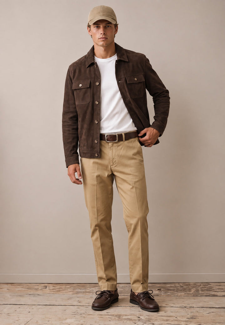 Fynch-Hatton Light Padded Suede Leather Overshirt Soil 16082205-866-M