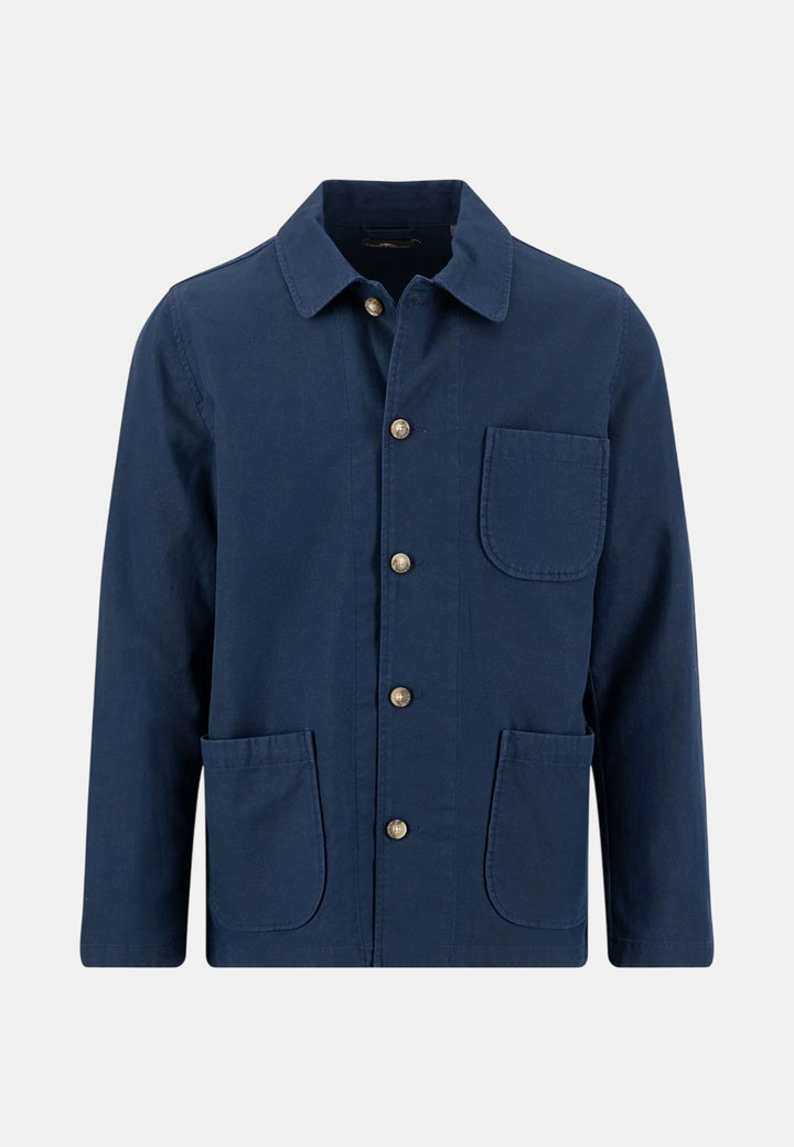Fynch - Hatton Linen Blend Twill Worker Jacket Overshirt Dark Navy 16032130-688-M